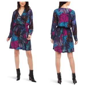 Karen Kane Long Sleeve Faux Wrap Dress Sz L Colorful Versatile USA Resortwear